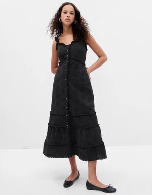 Ruffle Hem Eyelet Maxi Dress black