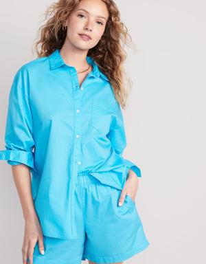 Oversized Poplin Boyfriend Shirt for Women blue