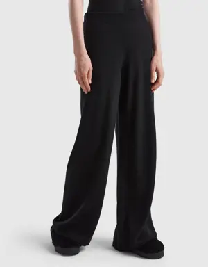 black wide leg trousers in cashmere and wool blend