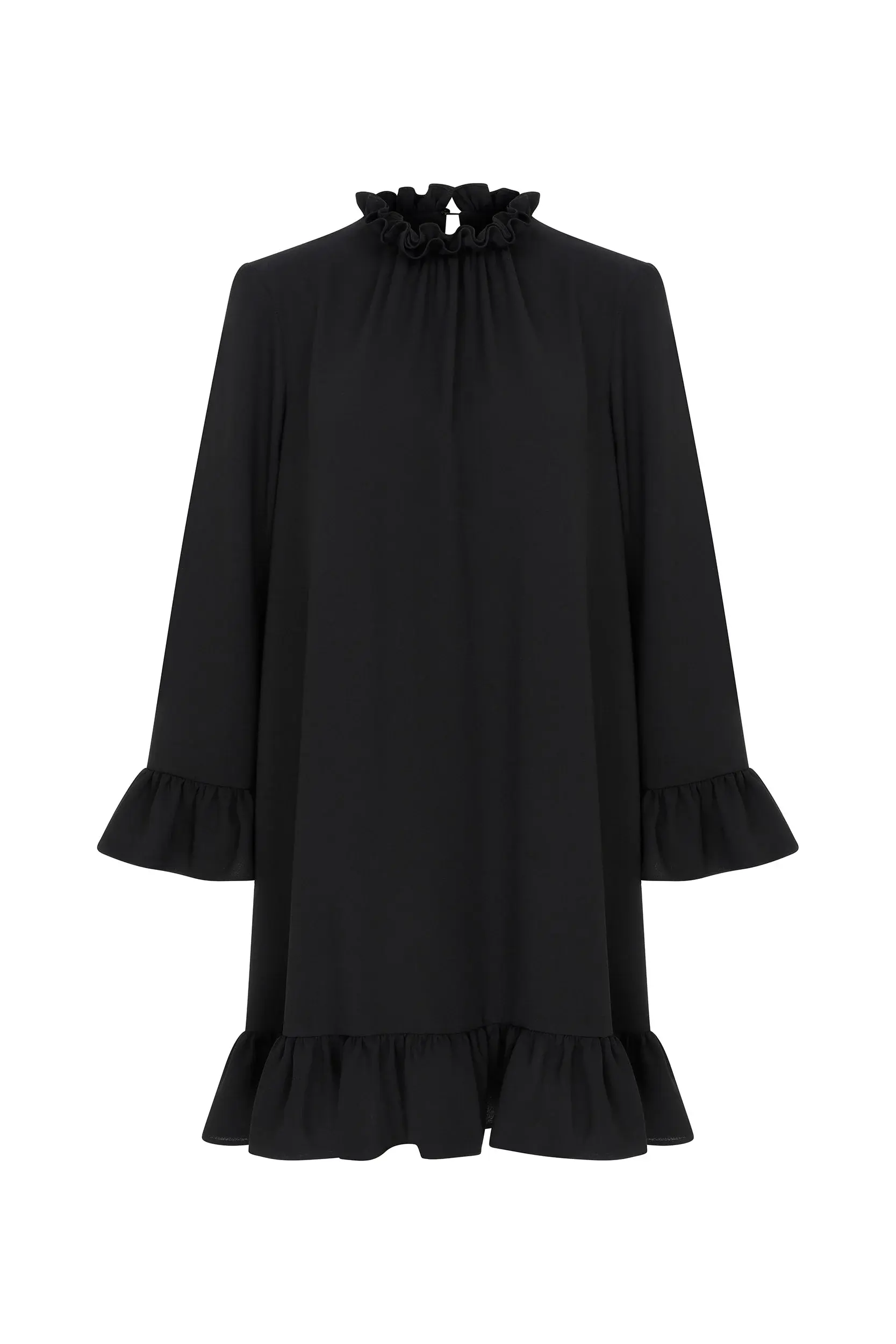 Roman Ruffle Black Mini Dress - 4 / Black. 1