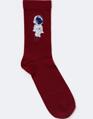 Astronot Soket Çorap Bordo