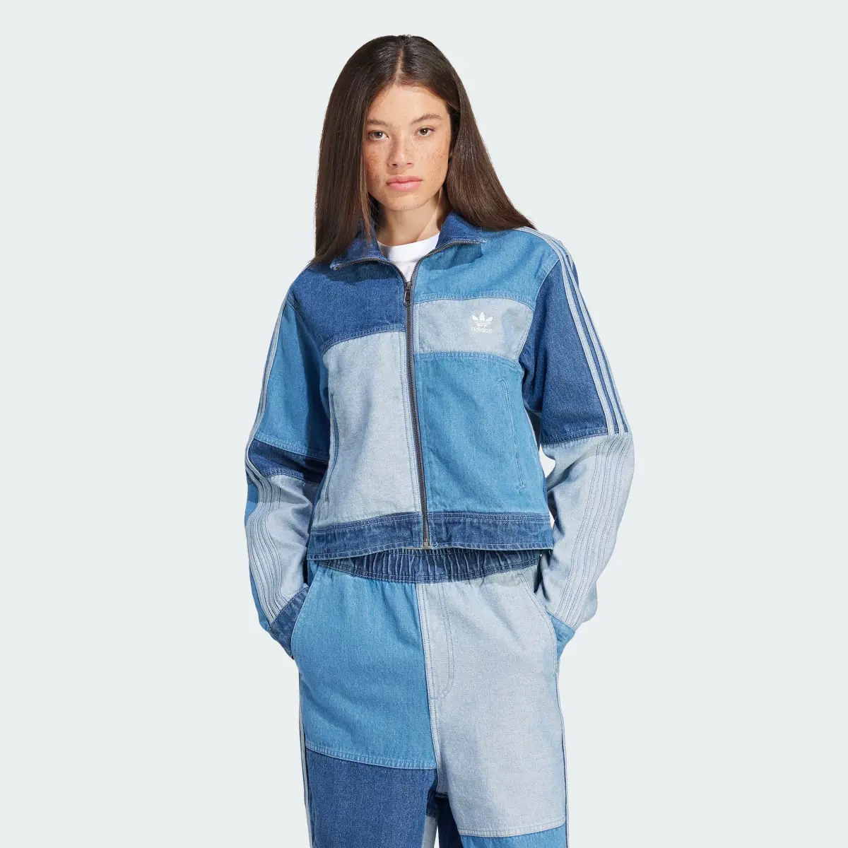 Adidas KSENIASCHNAIDER Denim Patchwork Track Top. 2