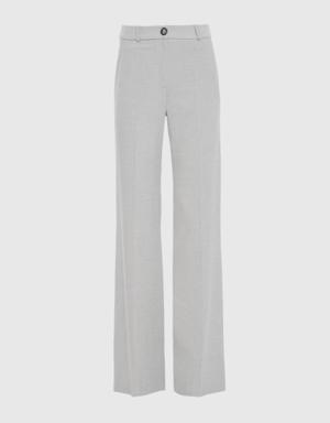 Single Button High Waist Gray Palazzo Trousers