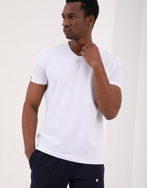 Beyaz Basic Kısa Kol Standart Kalıp V Yaka Erkek T-Shirt - 87912