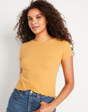 Old Navy Short-Sleeve Cropped Lettuce-Edge Waffle-Knit T-Shirt for Women yellow