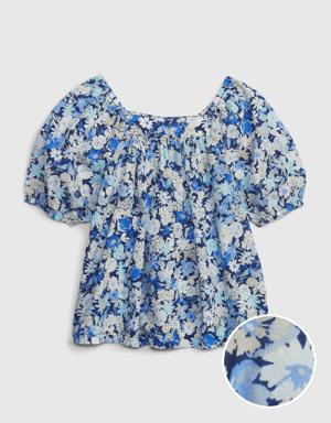 Toddler Puff Sleeve Floral Top blue