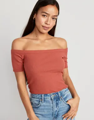 Fitted Off-The-Shoulder T-Shirt for Women pink