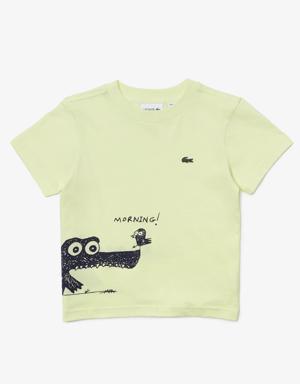 Çocuk Bisiklet Yaka Baskılı Organik Pamuk Sarı T-Shirt