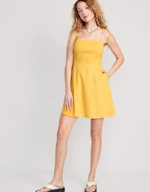 Old Navy Fit & Flare Tie-Strap Linen-Blend Mini Dress for Women yellow