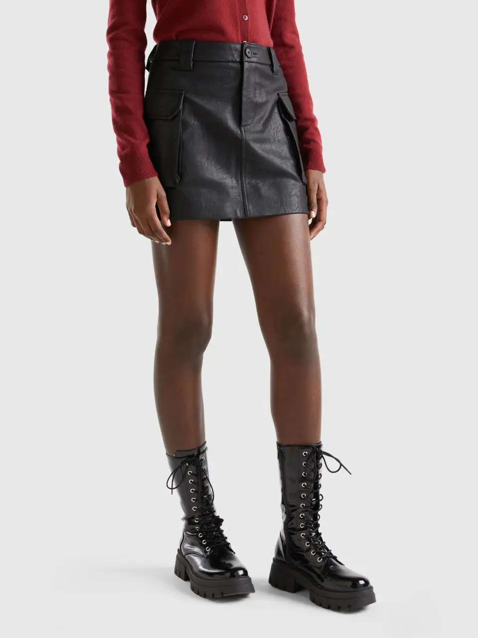 Benetton cargo mini skirt in imitation leather. 1