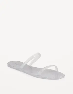 Shiny-Jelly Slide Sandals for Women silver