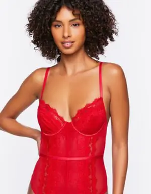 Forever 21 Sheer Lace Trim Teddy Tomato