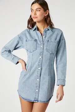 Forever 21 Forever 21 Denim Button Front Mini Dress Medium Denim. 2