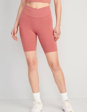 Extra High-Waisted PowerChill Crossover Hidden-Pocket Biker Shorts for Women -- 8-inch inseam pink