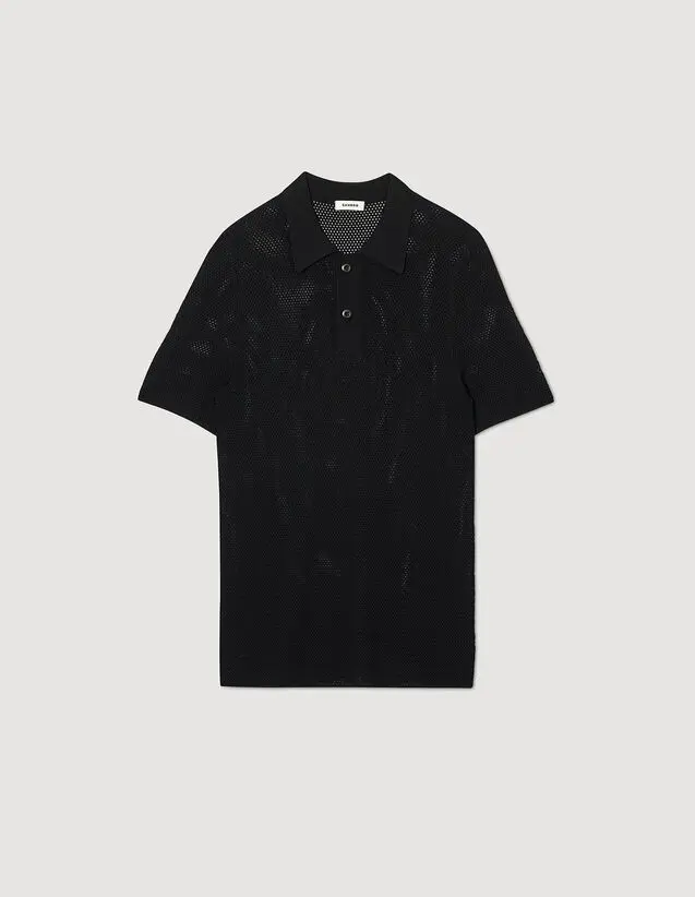 Sandro Openwork knit polo shirt. 2