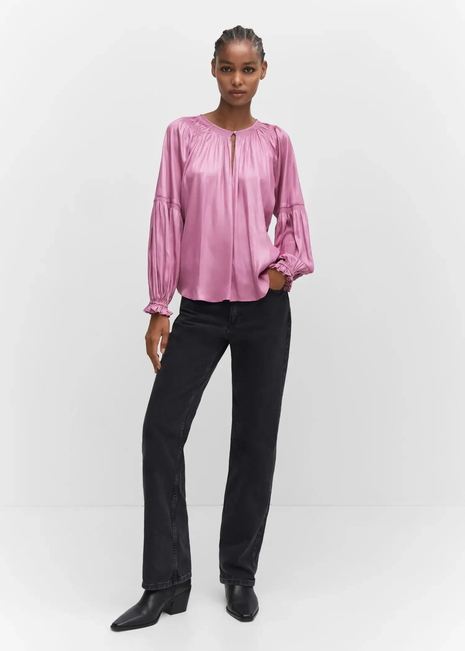 Mango Blouse froncée bouton. 3