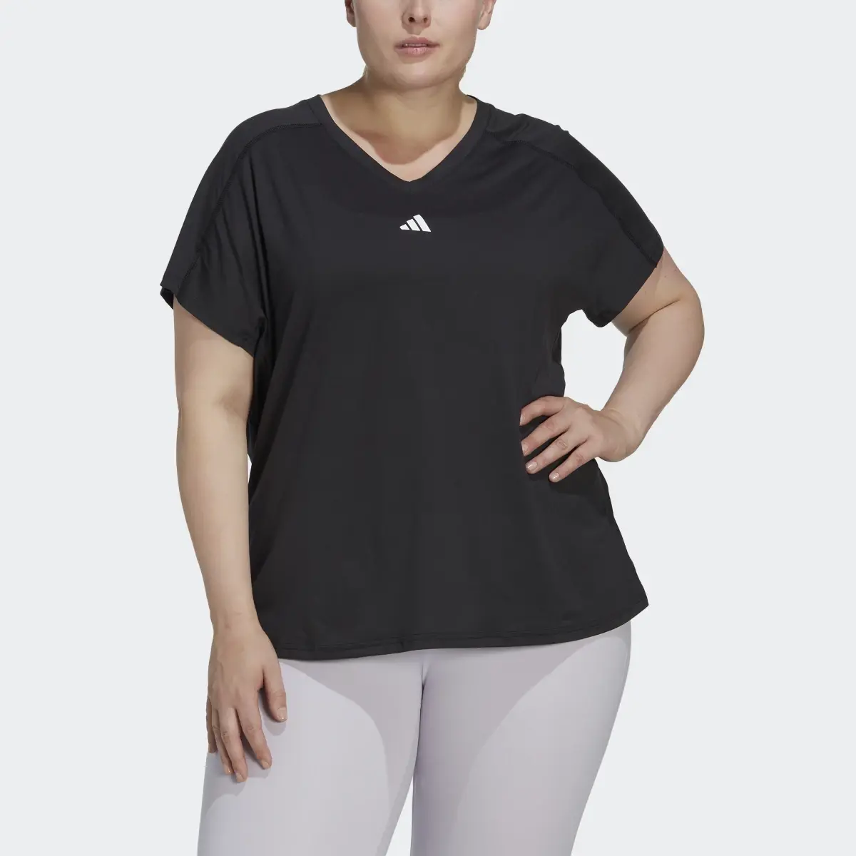 Adidas AEROREADY Train Essentials Minimal Branding V-Neck Tee (Plus Size). 1