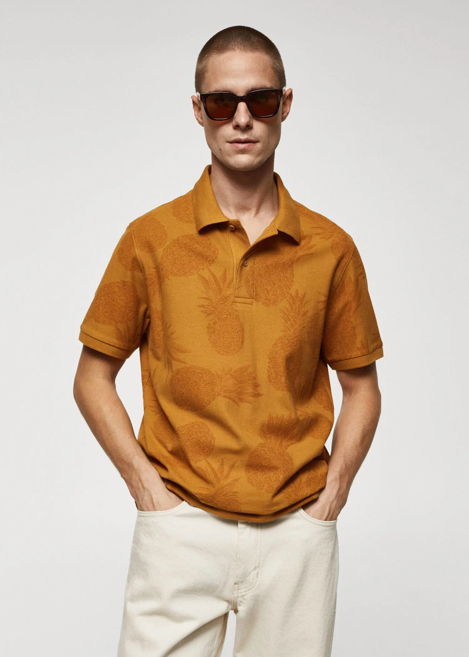 Mango Printed cotton piqué polo shirt. 1
