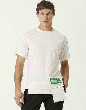 Beyaz Yeşil Kemer Detaylı Cepli T-shirt