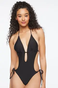 Forever 21 Forever 21 Plunging Halter One Piece Swimsuit Black. 2