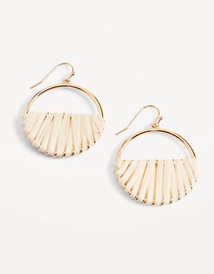 Raffia-Wrapped Dangling Hoop Earrings for Women gold
