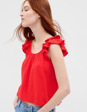 Crinkle Gauze Ruffle Tank Top red