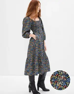 Gap Puff Sleeve Smocked Midi Dress multi