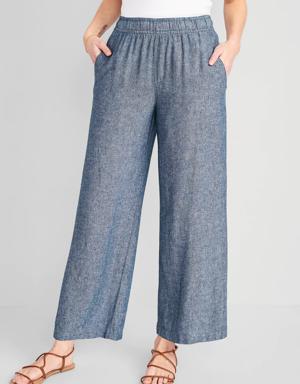 High-Waisted Linen-Blend Wide-Leg Pants for Women blue
