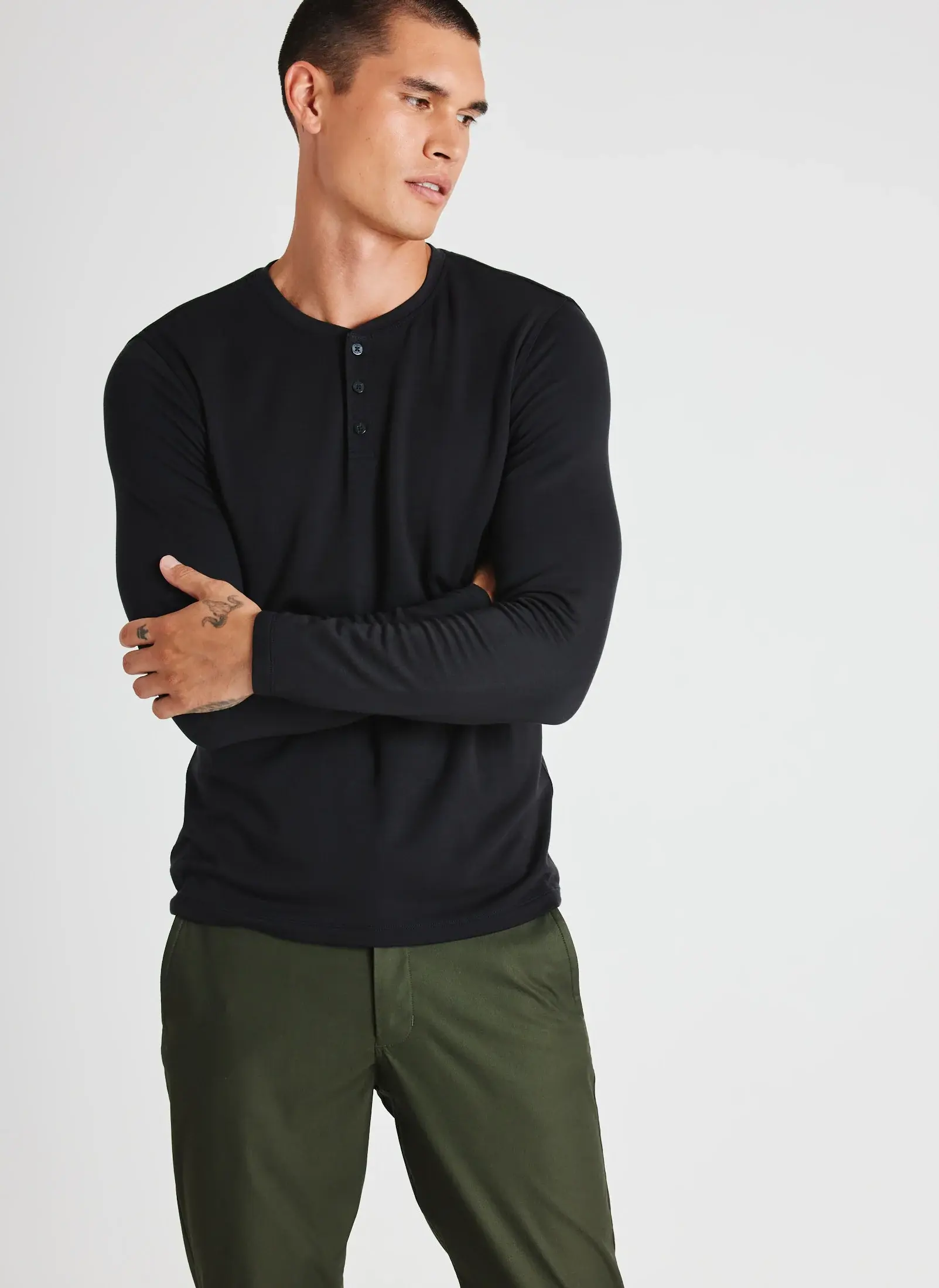 Kit And Ace Upgraded Long Sleeve Henley Tee. 1