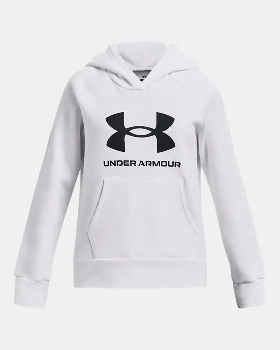 Under Armour Girls' UA Rival Fleece Big Logo Hoodie. 1