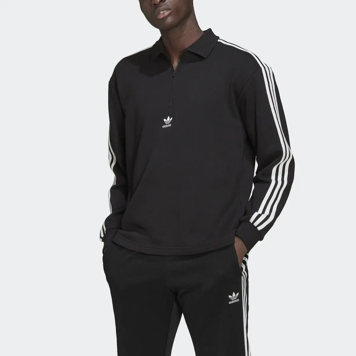 Adidas Adicolor 3-Stripes Long Sleeve Polo Sweatshirt. 1