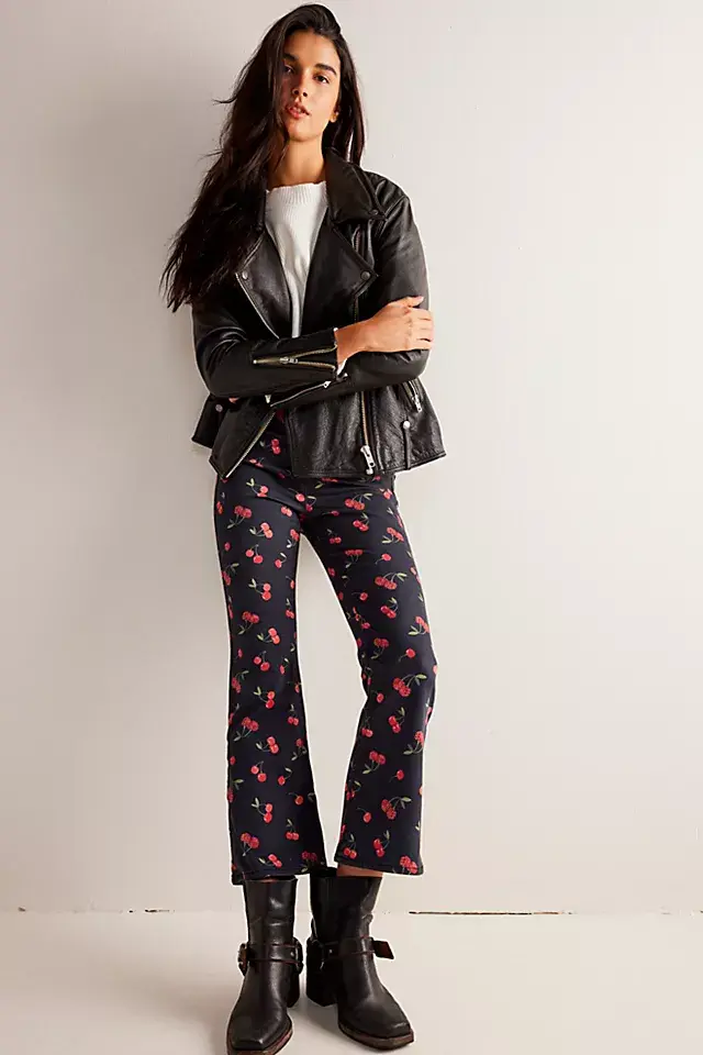 Free People In My Feelings Printed Cropped Slim Flare Jeans. 1