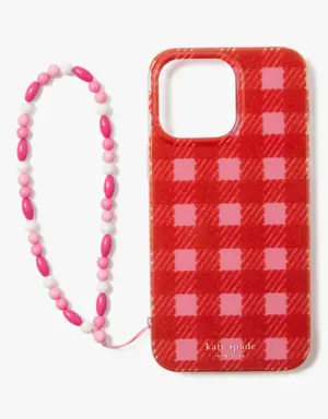 Sam Icon Glitter Gingham iPhone 14 Pro Max Wristlet Case