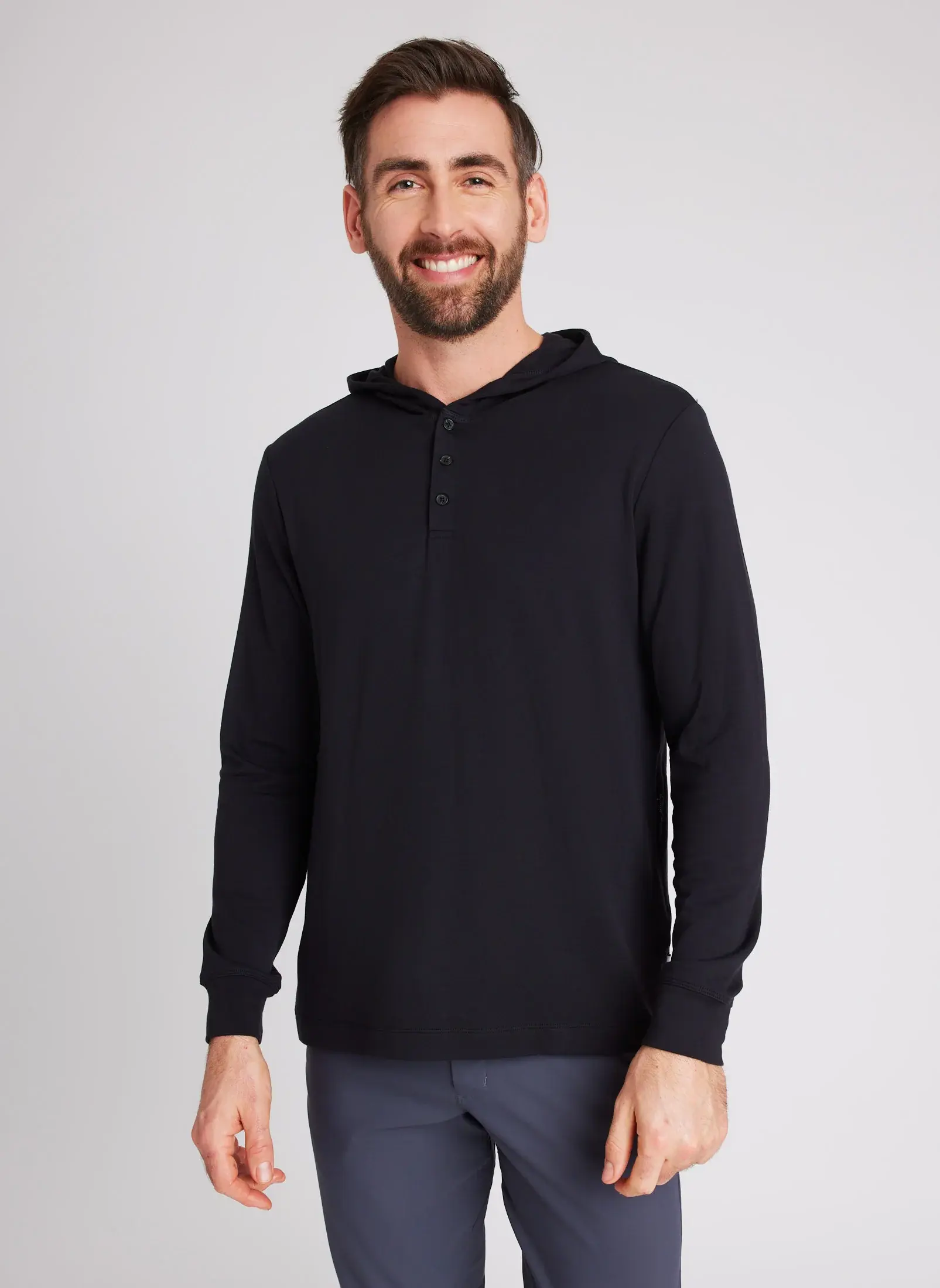 Kit And Ace Brushed Long Sleeve Hooded Henley. 1