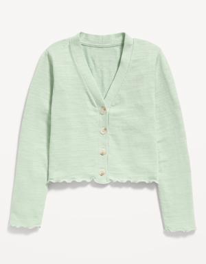 Cropped Slub-Knit Button-Front Cardigan Sweater for Girls green