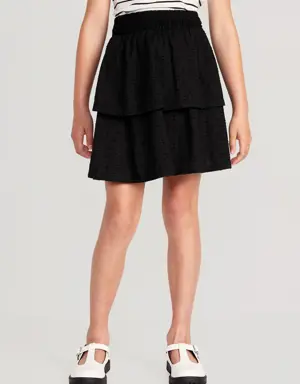 Smocked Clip-Dot Tiered Skirt for Girls black