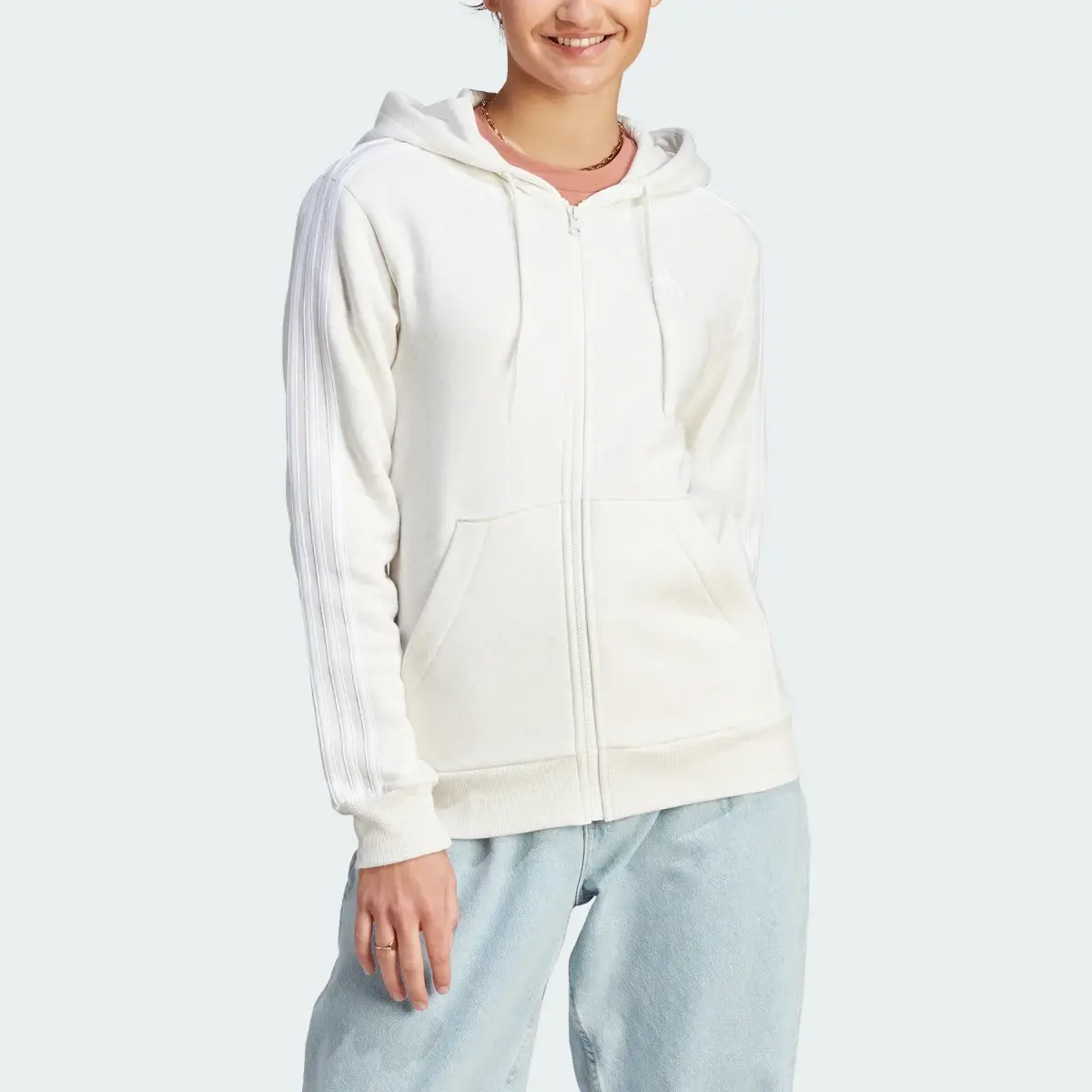 Adidas Essentials 3-Stripes Full-Zip Fleece Hoodie. 1