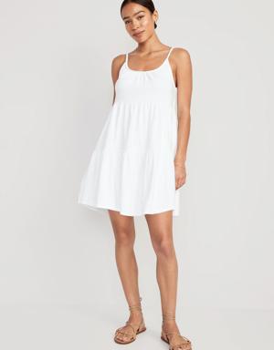 Braided-Strap Tiered Mini Swing Dress for Women white