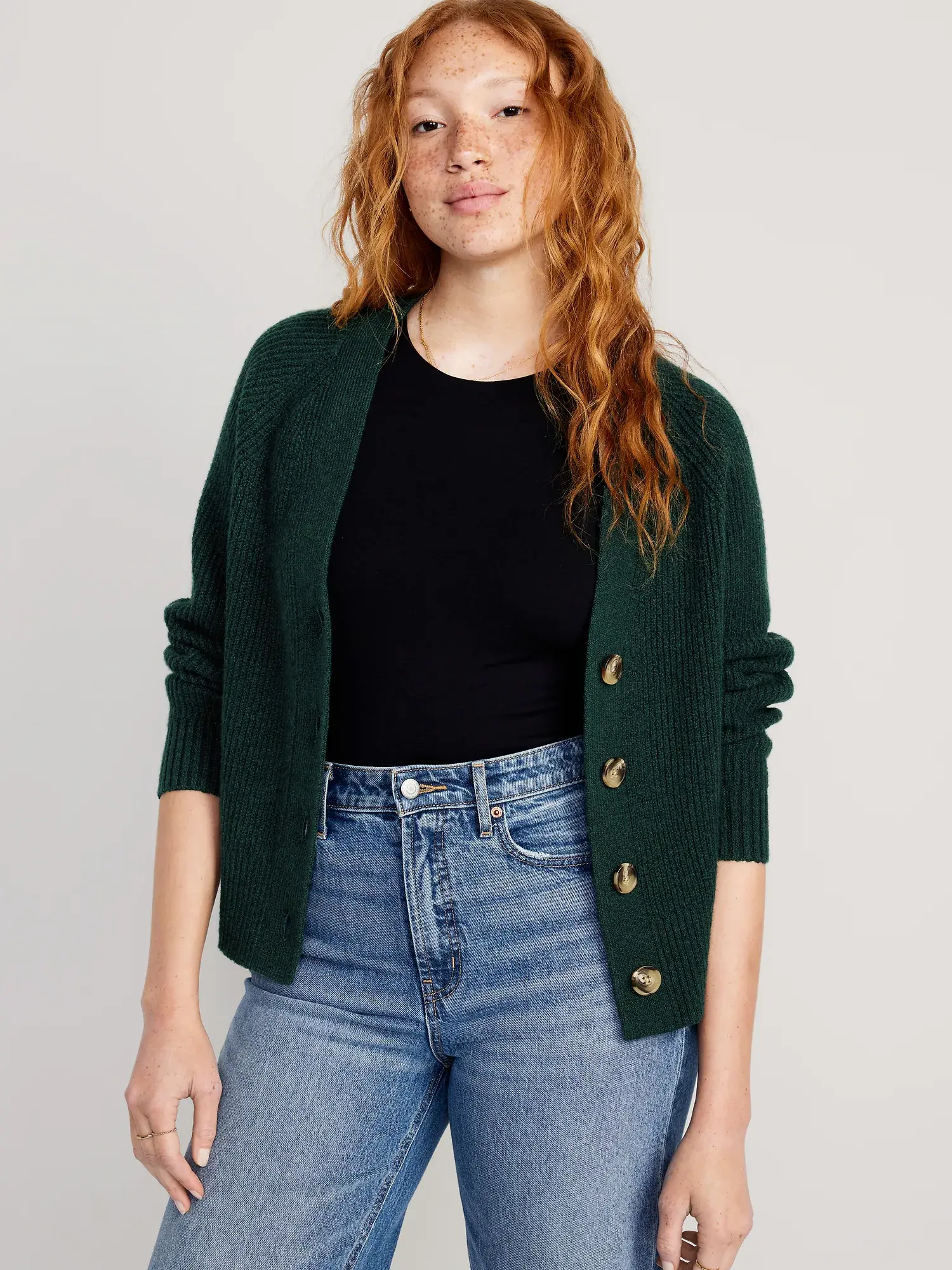 Old Navy Shaker-Stitch Cardigan Sweater for Women green. 1