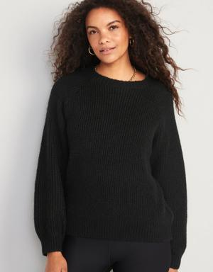 Cozy Shaker-Stitch Pullover Sweater for Women black