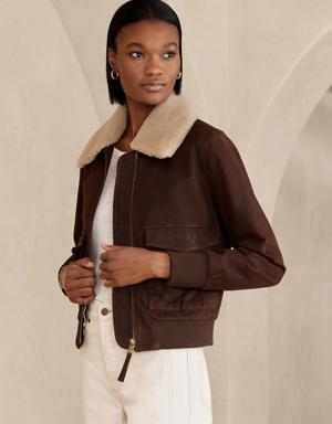 Leather Bomber Jacket brown