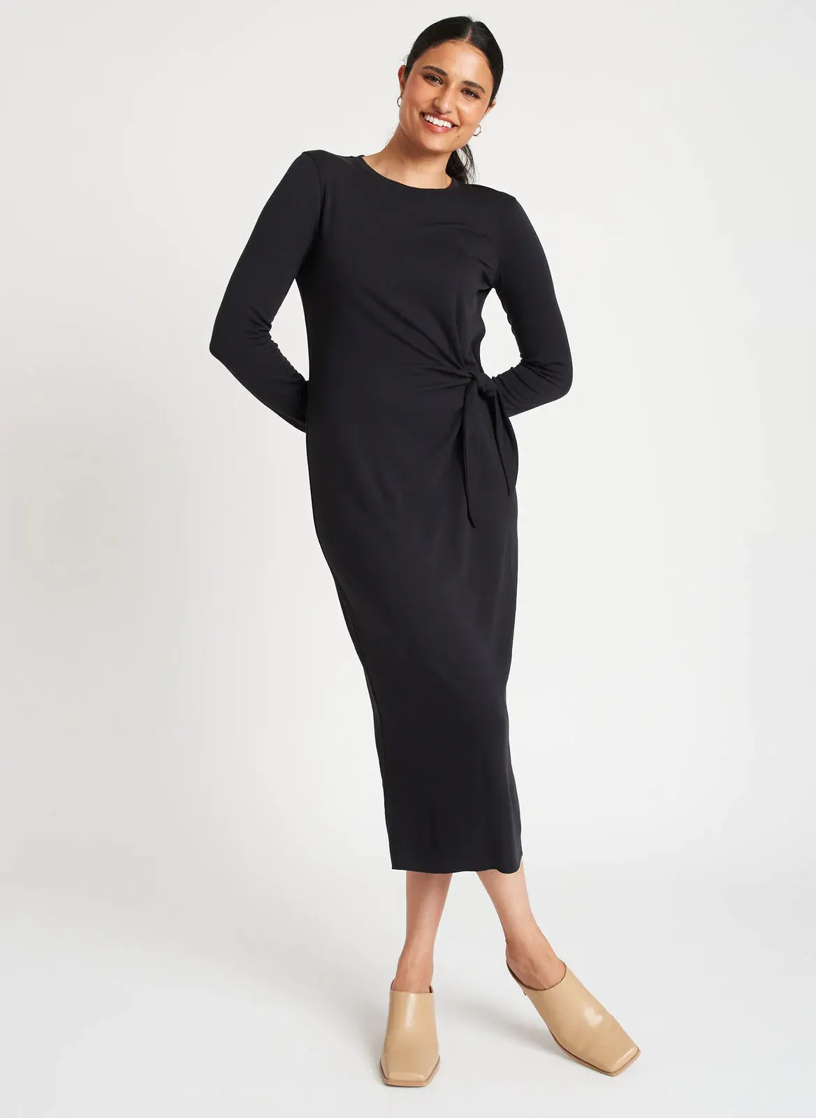 Kit And Ace Brushed Long Sleeve Tie Dress. 1