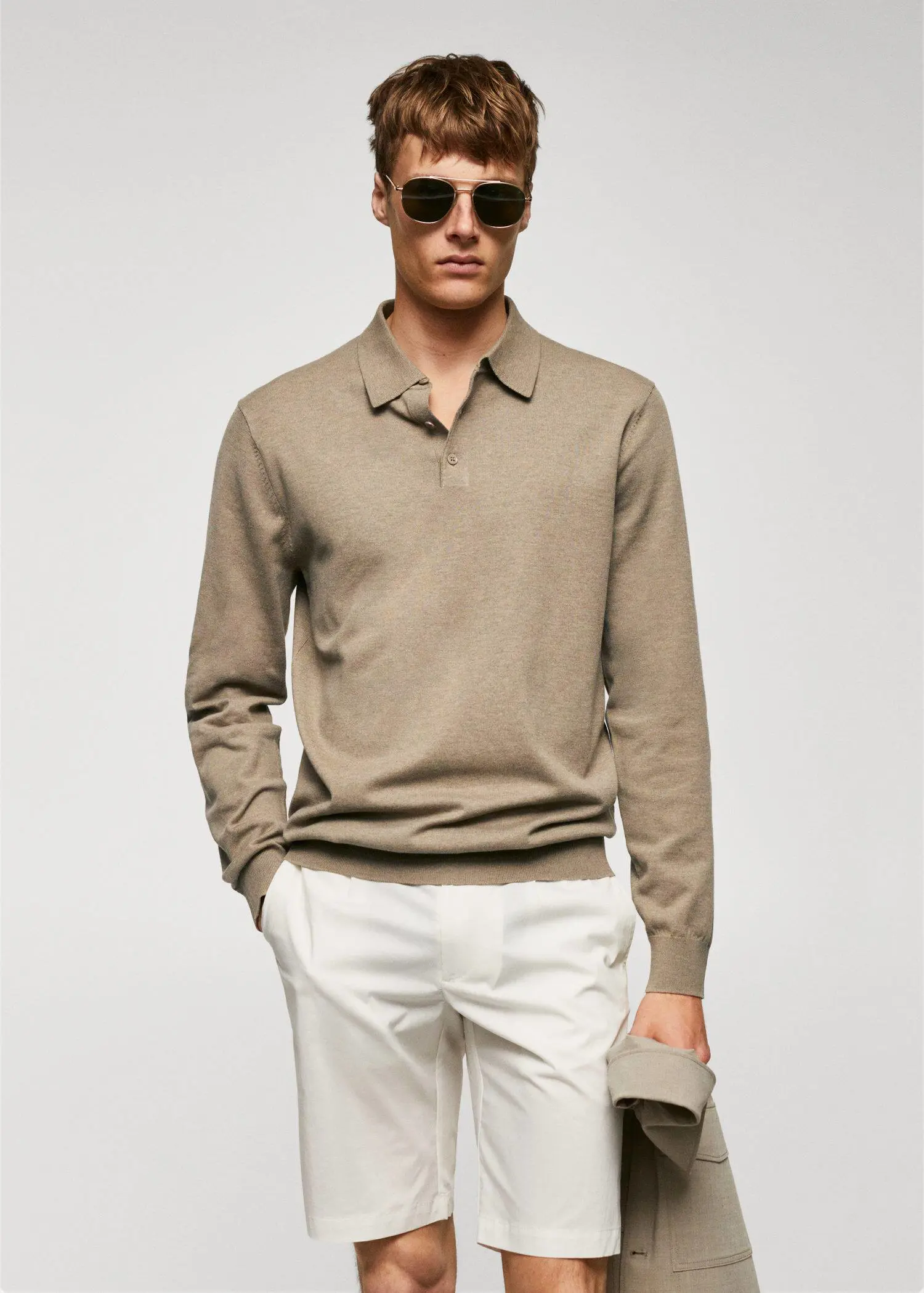 Mango Long-sleeved cotton jersey polo shirt. 1