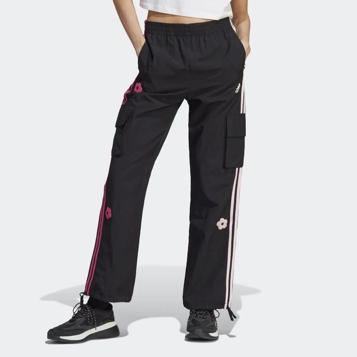 Adidas 3-Stripes Cargo Pants With Chenille Flower Patches. 1