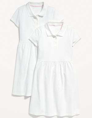 School Uniform Fit & Flare Pique Polo Dress 2-Pack for Girls white