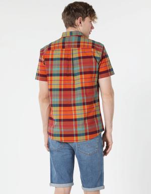 Regular Fit Shirt Neck Kareli Çok Renkli Erkek Kısa Kol Gömlek