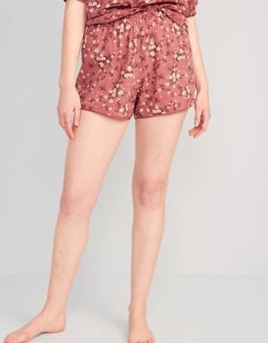 High-Waisted Floral Pajama Shorts -- 3-inch inseam red