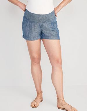 Maternity Full Panel Linen-Blend Shorts -- 3.5-inch inseam blue
