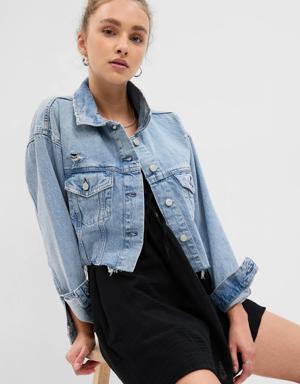 PROJECT GAP Cropped Icon Denim Jacket with Washwell blue