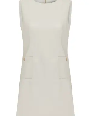 Pocketed Cream Mini Sheath Dress - 4 / White